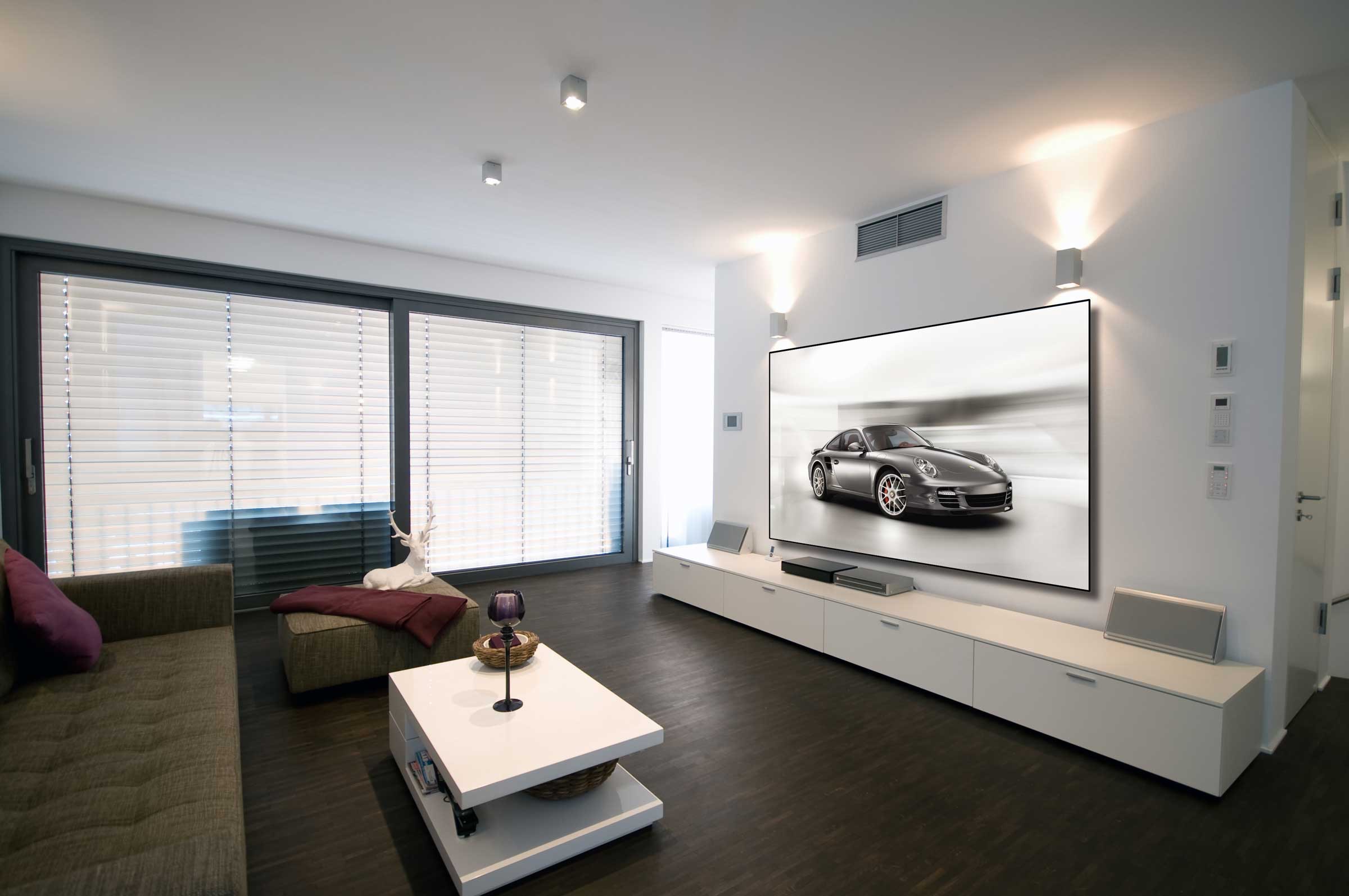 Living room with an integrated television